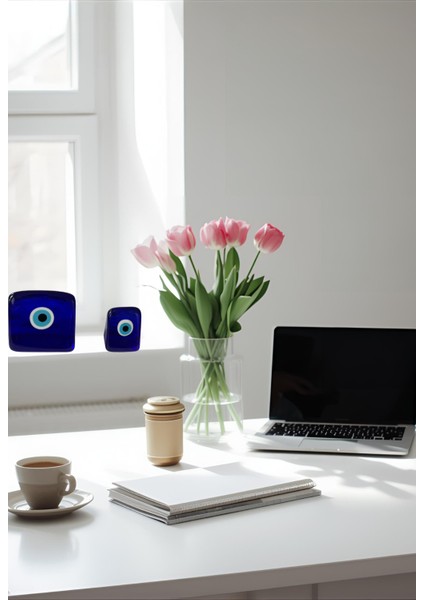 Modern Kare Nazar Boncuğu Seti 3’lü – Ev & Ofis Dekoru - Pozitif Enerji ve Şık Objeler