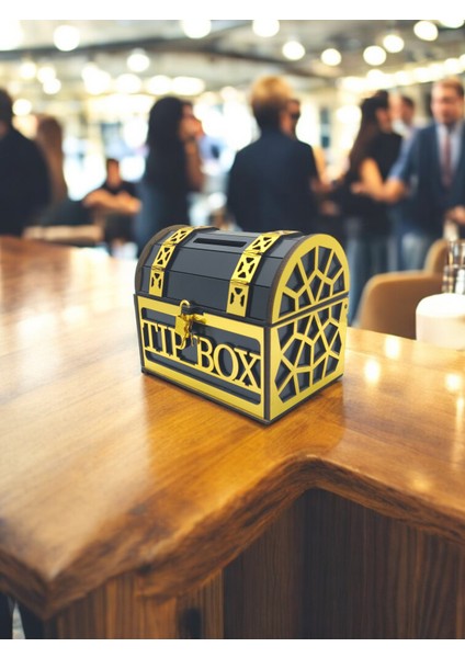 Gold ve Siyah Tip Box Bahşiş Kutusu ve Kumbara Sandık Tipi Tipbox