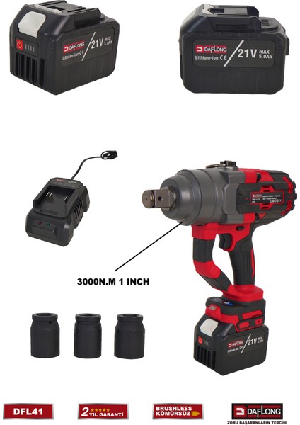 Sanayi Tipi 15 Pilli 5 Amper 1'lik 3000NM Darbeli Somun Sökme Dfl-41 fiyatları