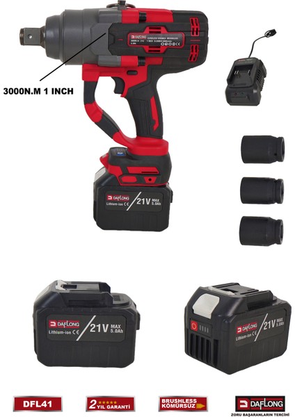 Sanayi Tipi 15 Pilli 5 Amper 1'lik 3000NM Darbeli Somun Sökme Dfl-41 modelleri