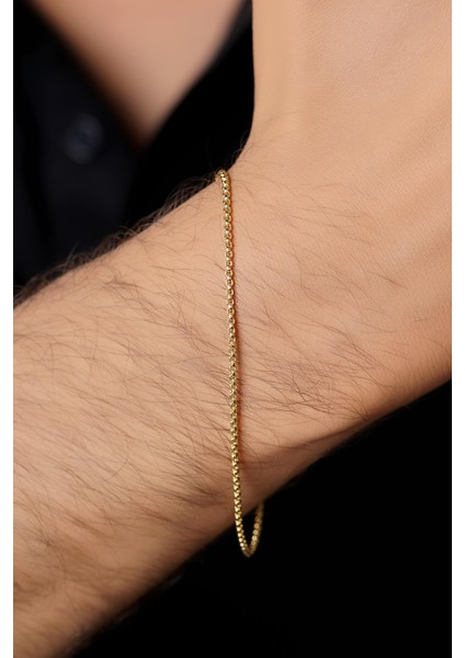 14 Ayar Altın Desenli Küp Zincir Erkek Bileklik