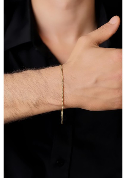 14 Ayar Altın Desenli Küp Zincir Erkek Bileklik fiyatları