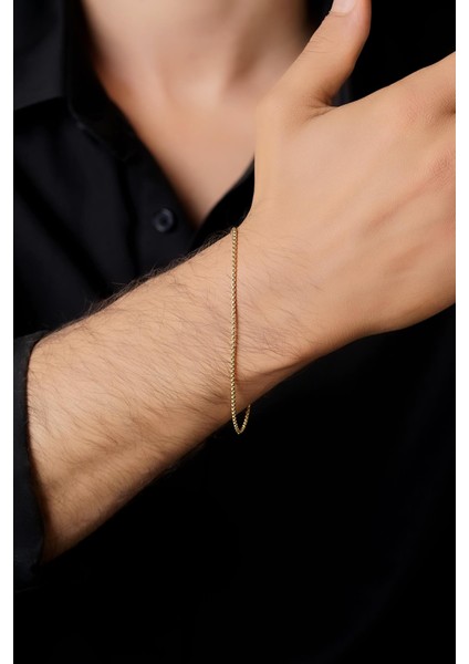 14 Ayar Altın Desenli Küp Zincir Erkek Bileklik indirimleri