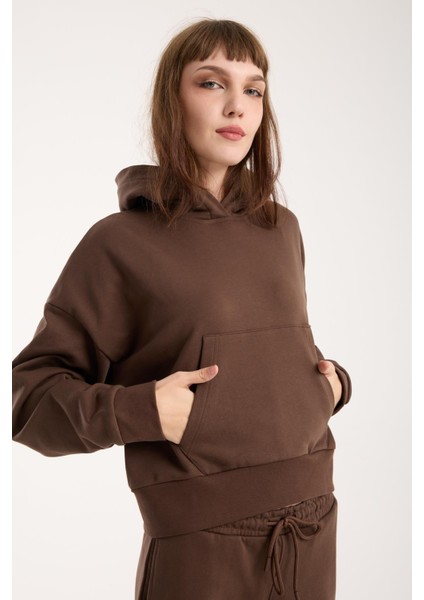 %100 Pamuk Kapüşonlu Ön Cep Detaylı Kadın Sweatshirt