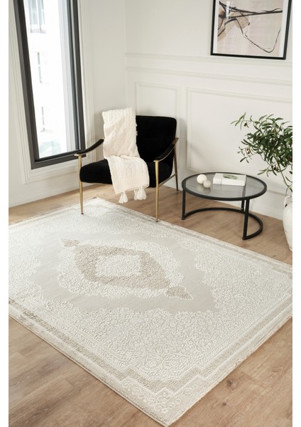 Modern Dokuma Halı Bej Yumuşak Dokulu Premium Salon Oturma Odası Mutfak Halısı