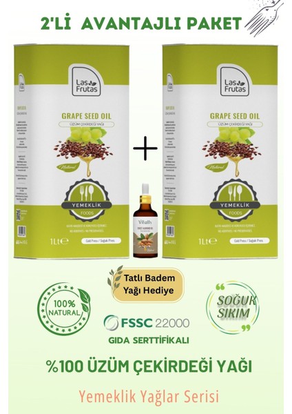 Yemeklik Üzüm Çekirdeği Yağı 1 Litre 2'li