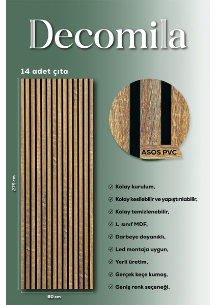 Mdf Ahşap Akustik Duvar Paneli 60X275 cm -Asos(Pvc) fiyatları