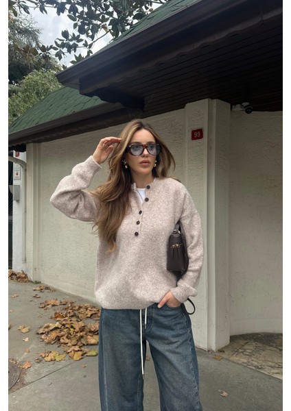 Vizon Düğmeli Bisiklet Yaka Triko Kazak - 2464