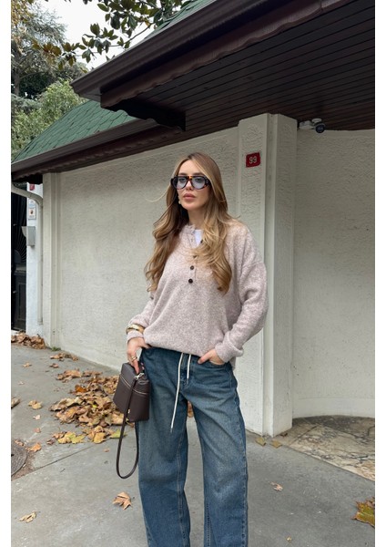 Vizon Düğmeli Bisiklet Yaka Triko Kazak - 2464 modelleri