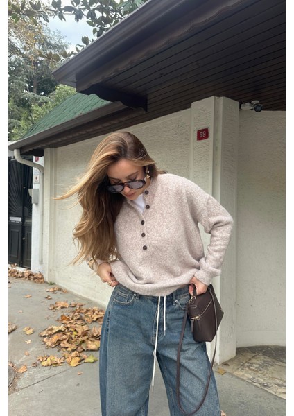 Vizon Düğmeli Bisiklet Yaka Triko Kazak - 2464 indirimleri