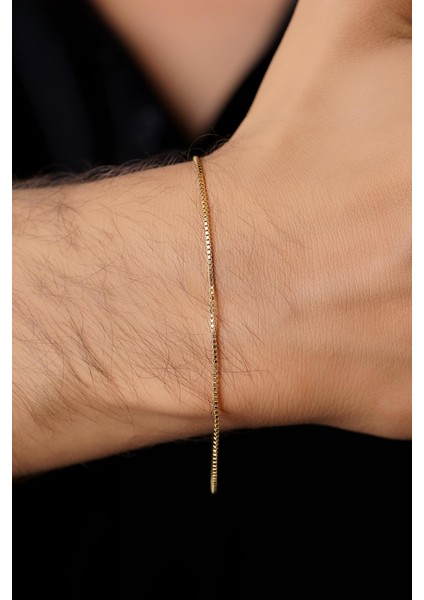 14 Ayar Altın Ince Küp Zincir Erkek Bileklik 0,95 mm