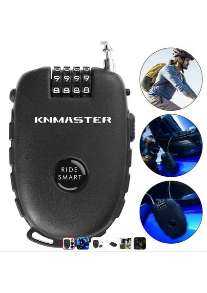 Knmaster Motosiklet Kaskı Kilidi + Knmaster Karbon Çanta Hediyeli Esnek Kablo ve Üst Düzey Koruma