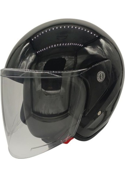 Motosiklet ve Bisiklet Yarım Açık Kask Motor Kaskı Parlak Siyah