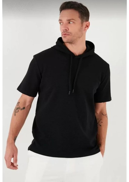 Mdb Unisex Kapşonlu Kısa Kol Düz Oversize Tshirt Iyah