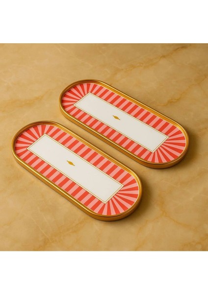 2 Kişilik Gold Sunum Servis Tepsisi Kuş Lovely Birds Desenli Tepsi Dekoratif Oval