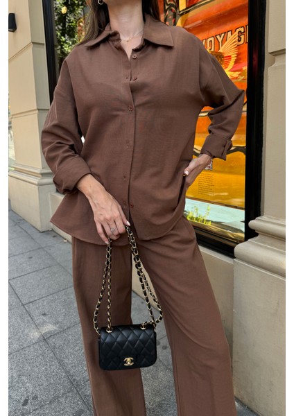 Oversize Keten Gömlek- Kahverengi