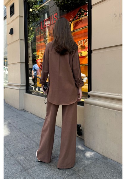 Oversize Keten Gömlek- Kahverengi