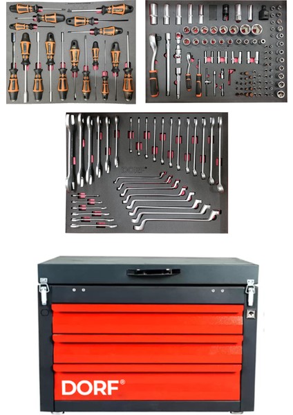 3 Çekmeceli Dolu Takım Sandığı Mobil Araç Arkası Alet Seti 159 Parça