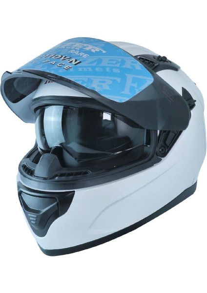 Motosiklet Kask Ece 22.R06 Double Vizörlü Full Face Motor Kaskı White