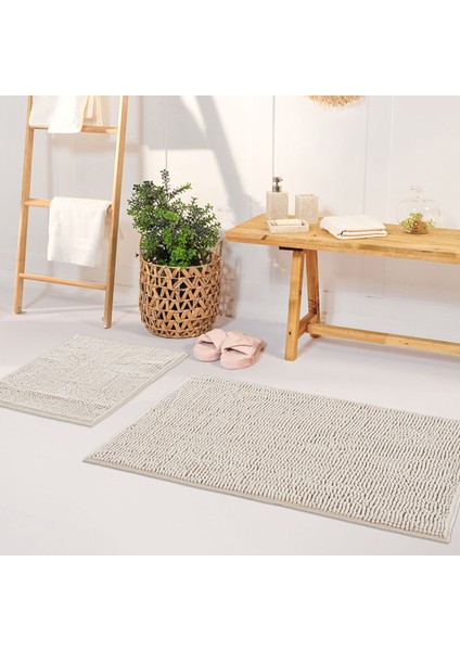 Soft Makarna Banyo Paspas Seti Bej 40X60-60X90 cm