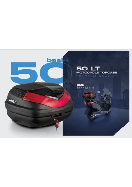 Motosiklet Basic 50 Lt Arka Çanta Motor Tur Çantası Top Case 50 Litre Hacim Siyah