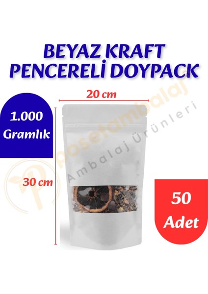 Beyaz Kraft Pencereli Doypack 20X30X10 cm (50 Adet)