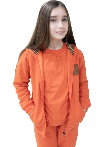 Reborn Fermuarlı Kapüşonlu Turuncu Kışlık Kız Çocuk Ceket