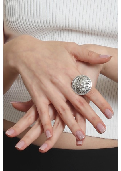 Kadın Antik Gümüş Kaplama Çiçek Motifli Ayarlanabilir Yüzük fiyatları