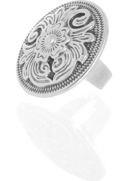Kadın Antik Gümüş Kaplama Çiçek Motifli Ayarlanabilir Yüzük indirimleri