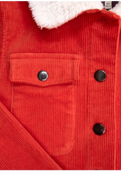 Fitilli Kadife Peluş Yaka Turuncu Kışlık Kız Çocuk Mont modelleri