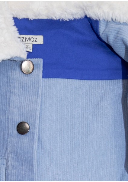 Fitilli Kadife Peluş Yaka Açık Mavi Kışlık Kız Çocuk Mont modelleri