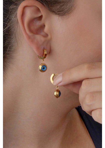 Altın Kaplama Mineli Nazar Boncuklu Göz Çelik Küpe fiyatları