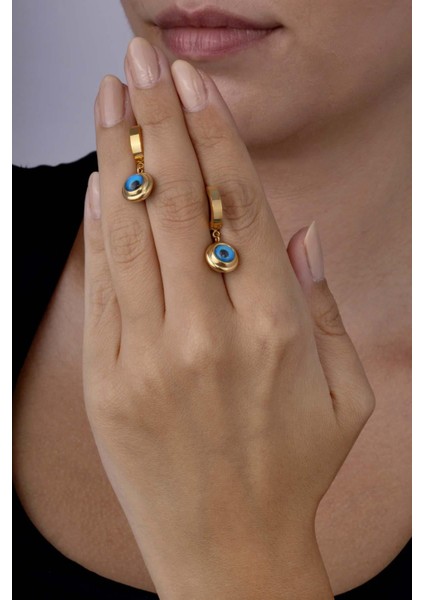 Altın Kaplama Mineli Nazar Boncuklu Göz Çelik Küpe modelleri