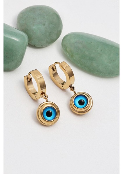 Altın Kaplama Mineli Nazar Boncuklu Göz Çelik Küpe fırsatları