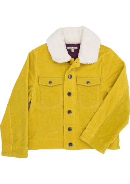 Fitilli Kadife Peluş Yaka Hardal Kışlık Kız Çocuk Mont