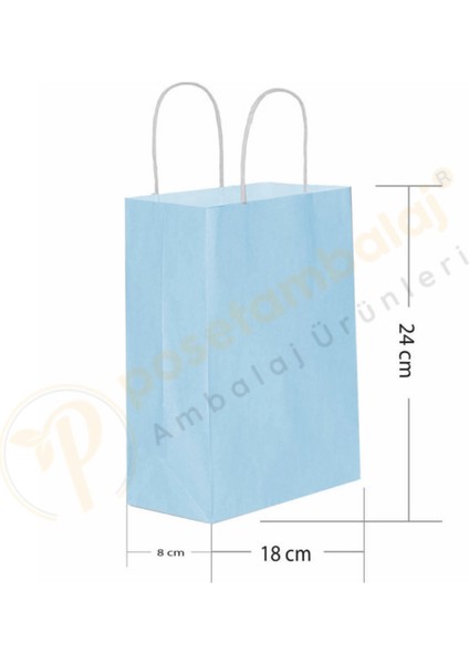 Mavi Kraft Çanta Küçük Boy 18X8X24 cm 25 Adet
