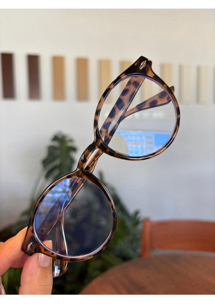 Roller Yuvarlak Leopar Desenli Unisex Kadın Erkek Popüler Gözlük Mavi Işık Korumalı Gözlük