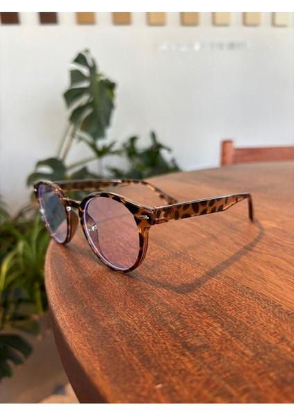 Roller Yuvarlak Leopar Desenli Unisex Kadın Erkek Popüler Gözlük Mavi Işık Korumalı Gözlük