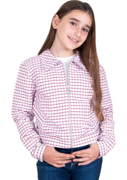 %100 Pamuk Spor Ekose Kırmızı Baharlık Kız Çocuk Ceket