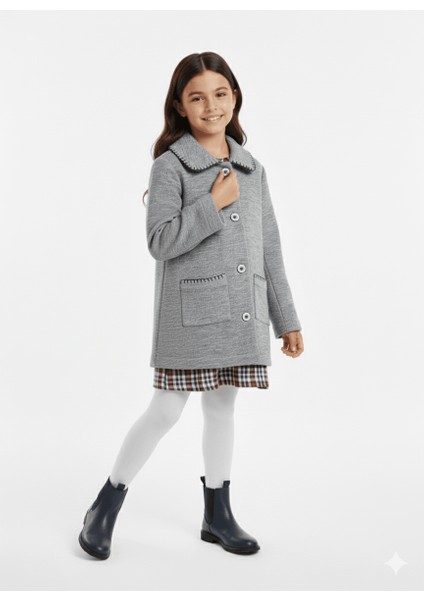 Örme Kumaş Gri Kışlık Kız Çocuk Kaban