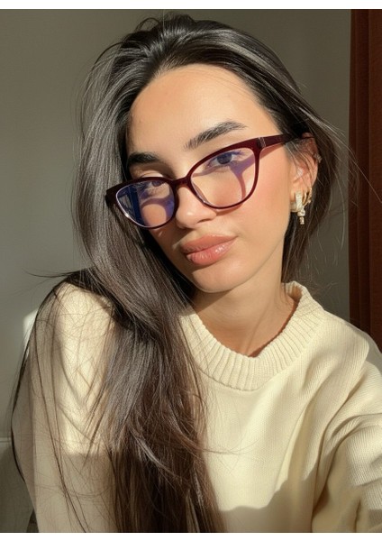 Nancy Kahverengi Cat Eye 56 Ekartman Blue Block Mavi Işık Korumalı Cam Değişebilir Ekran Gözlüğü