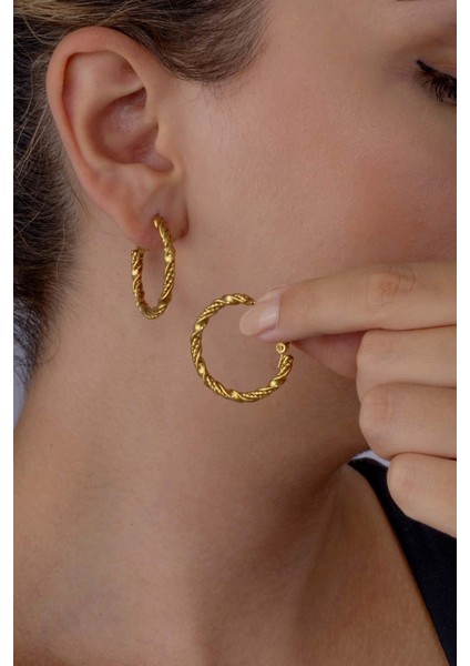 Altın Kaplama Burgu Model Halka Çelik Küpe