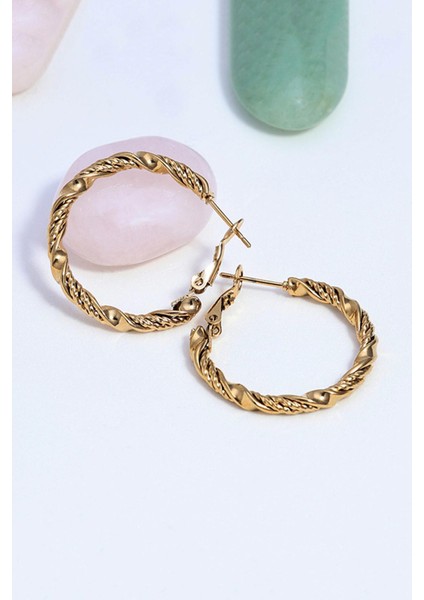 Altın Kaplama Burgu Model Halka Çelik Küpe fırsatları