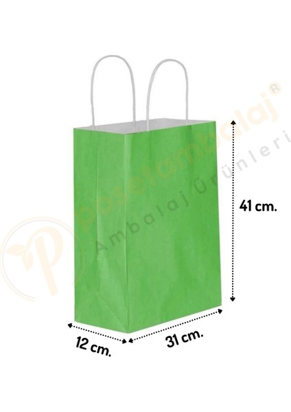 Yeşil Kraft Çanta Büyük Boy 31X12X41 cm 25 Adet