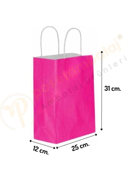 Fuşya Kraft Çanta Orta Boy 25X12X31 cm 25 Adet