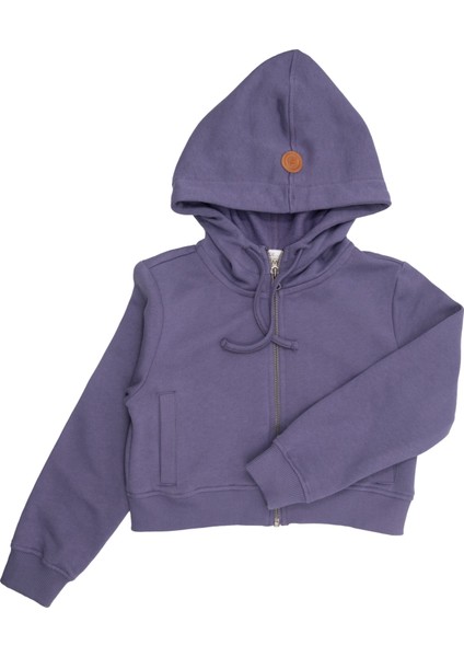 Organik Kapüşonlu Fermuarlı Mor Kız Çocuk Spor Ceket