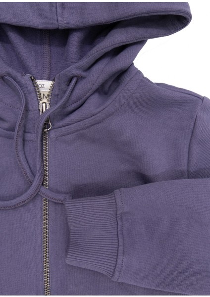 Organik Kapüşonlu Fermuarlı Mor Kız Çocuk Spor Ceket fiyatları
