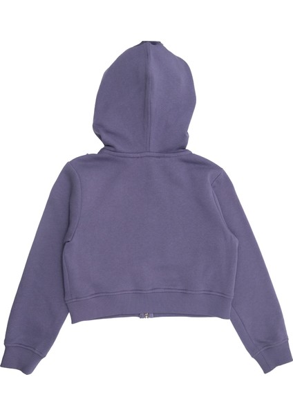 Organik Kapüşonlu Fermuarlı Mor Kız Çocuk Spor Ceket modelleri
