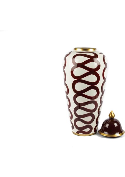 Beyaz Bordo Desenli Küp Kapaklı Vazo 25X61CM fiyatları