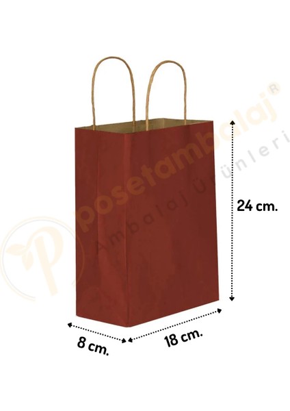 Bordo Kraft Çanta Küçük Boy 18X8X24 cm 25 Adet